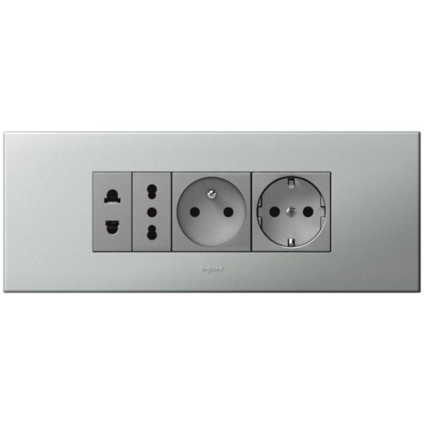Arteor™ - Socket - Euro-US - 15A / 127V - 16A / 250V - 2P + shutters - 1 mod - Magnesium